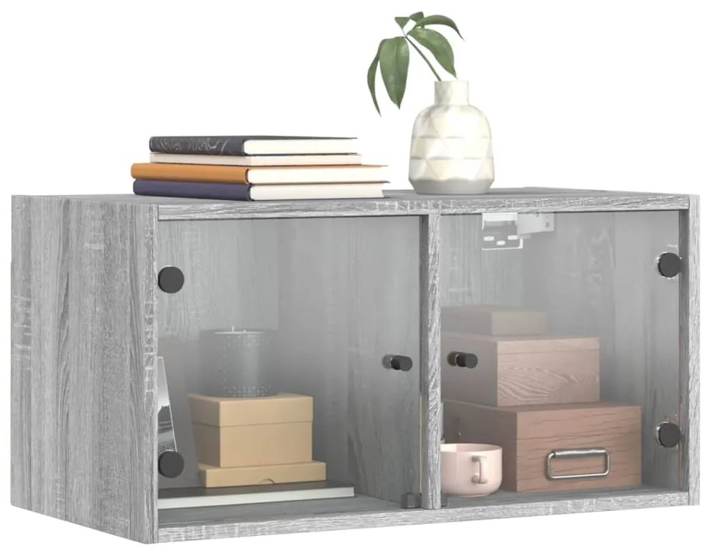 vidaXL Κομοδίνα 2 τεμ. Γκρι Sonoma 68,5x37x35 εκ. με Γυάλινες Πόρτες