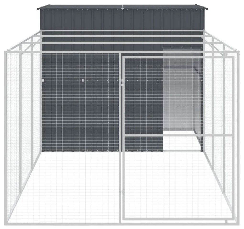 vidaXL Σπιτάκι Σκύλου με Αυλή Ανθρακί 214x457x181 εκ. Γαλβαν. Χάλυβας