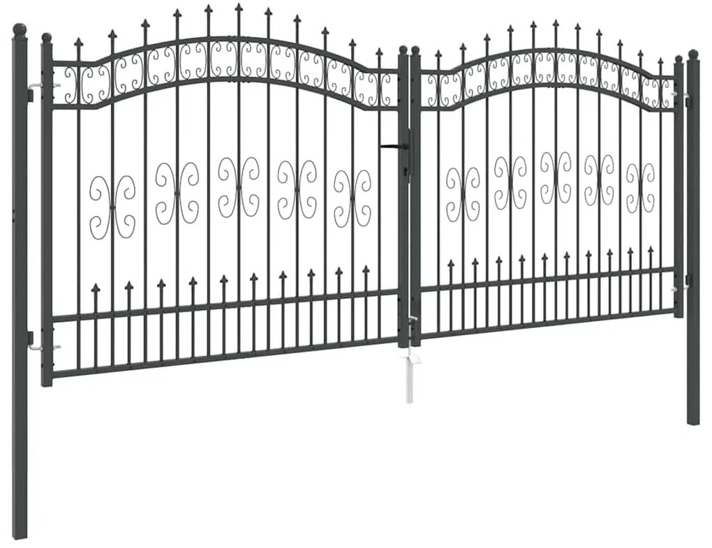 vidaXL Πύλη Φράχτη με Στρογγυλή Κορυφή Γκρι 305 x 125 εκ. Ατσάλι