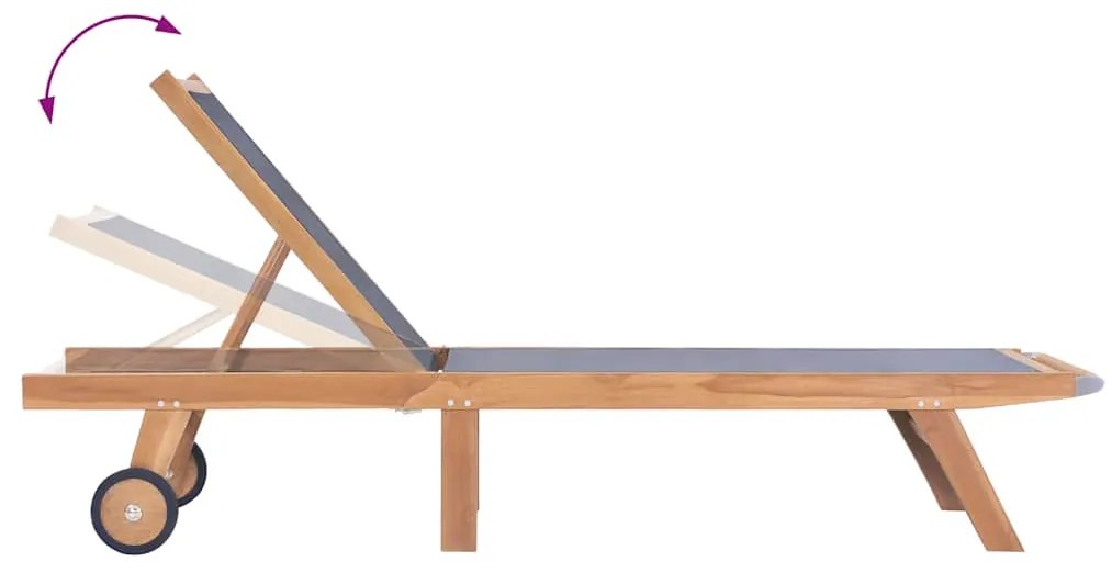 vidaXL Ξαπλώστρα Πτυσσόμενη από Μασίφ Ξύλο Teak και Textilene με Ρόδες