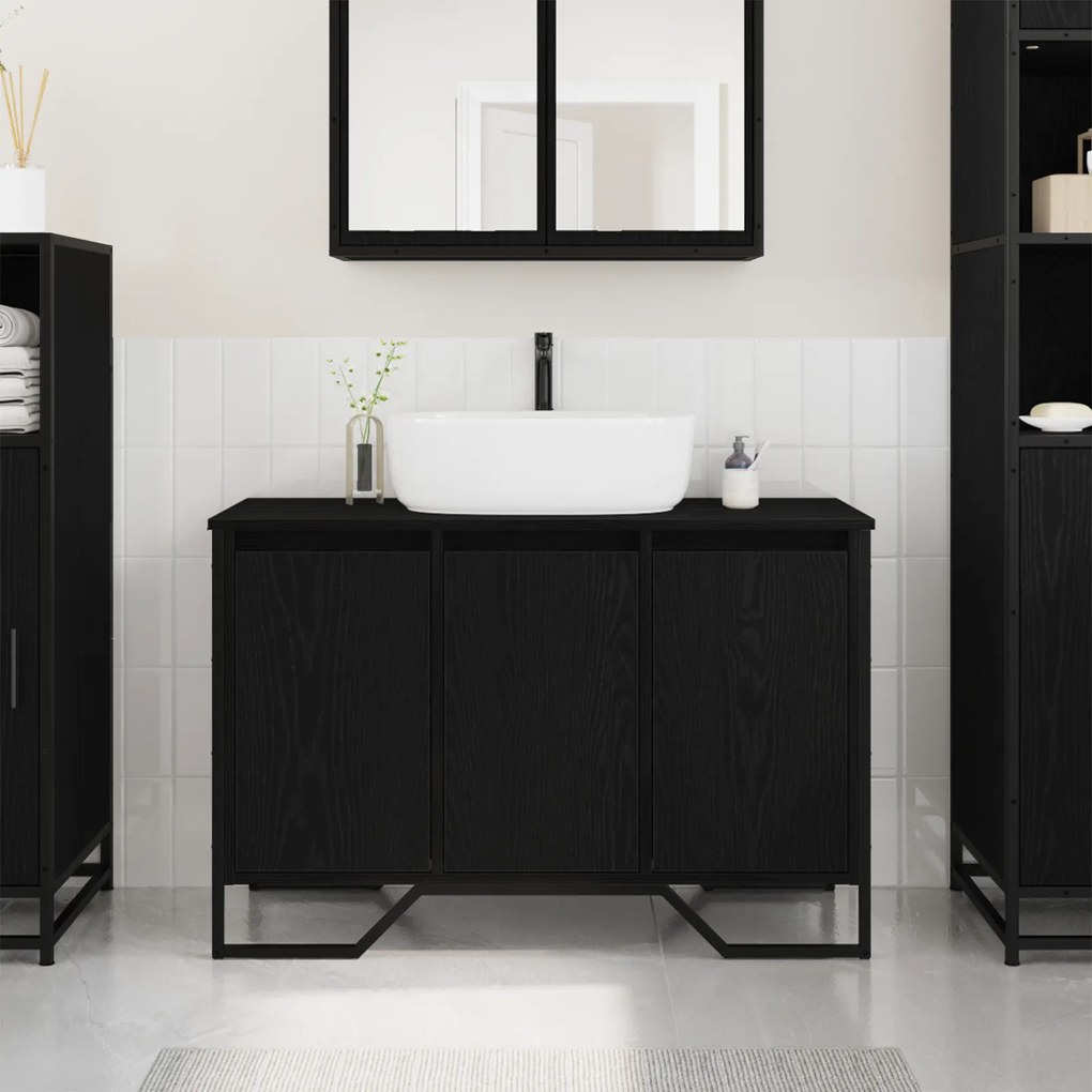 vidaXL Ντουλάπι Νιπτήρα Μαύρη Δρυς 91x35x60 cm Επεξεργασμένο Ξύλο
