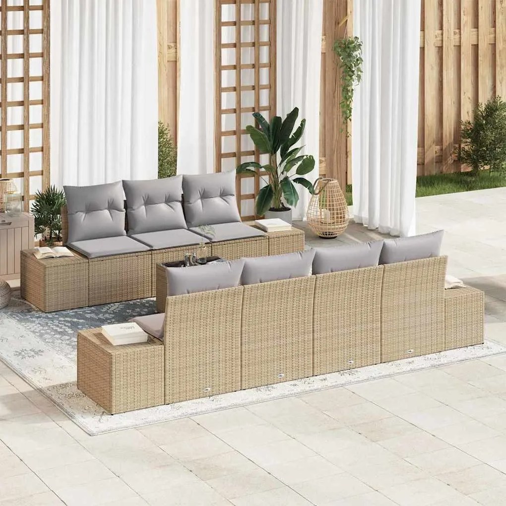 vidaXL Σετ Καναπέ Κήπου με μαξιλάρι 8 pcs Μπεζ, Γκρι 55 x 55 x 37 εκ