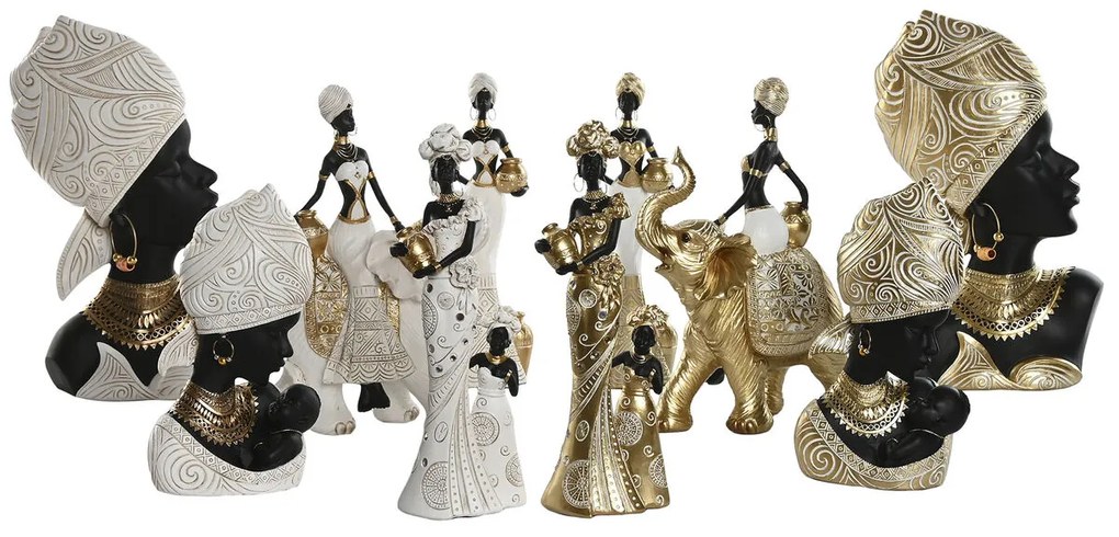 Διακοσμητική Φιγούρα Home ESPRIT Λευκό Μαύρο Χρυσό Ελέφαντας Αφρικάνα 21 x 11 x 32 cm (x2)