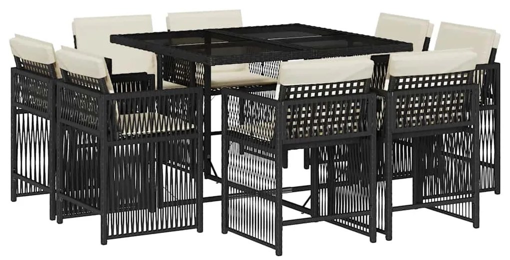 vidaXL Σετ Τραπεζαρίας Κήπου 9 τεμ Μαύρο από Συνθ. Ρατάν με Μαξιλάρια