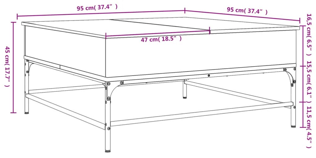 Τραπεζάκι Σαλονιού Γκρι Sonoma 95x95x45 εκ Επεξ Ξύλο + Μέταλλο - Γκρι