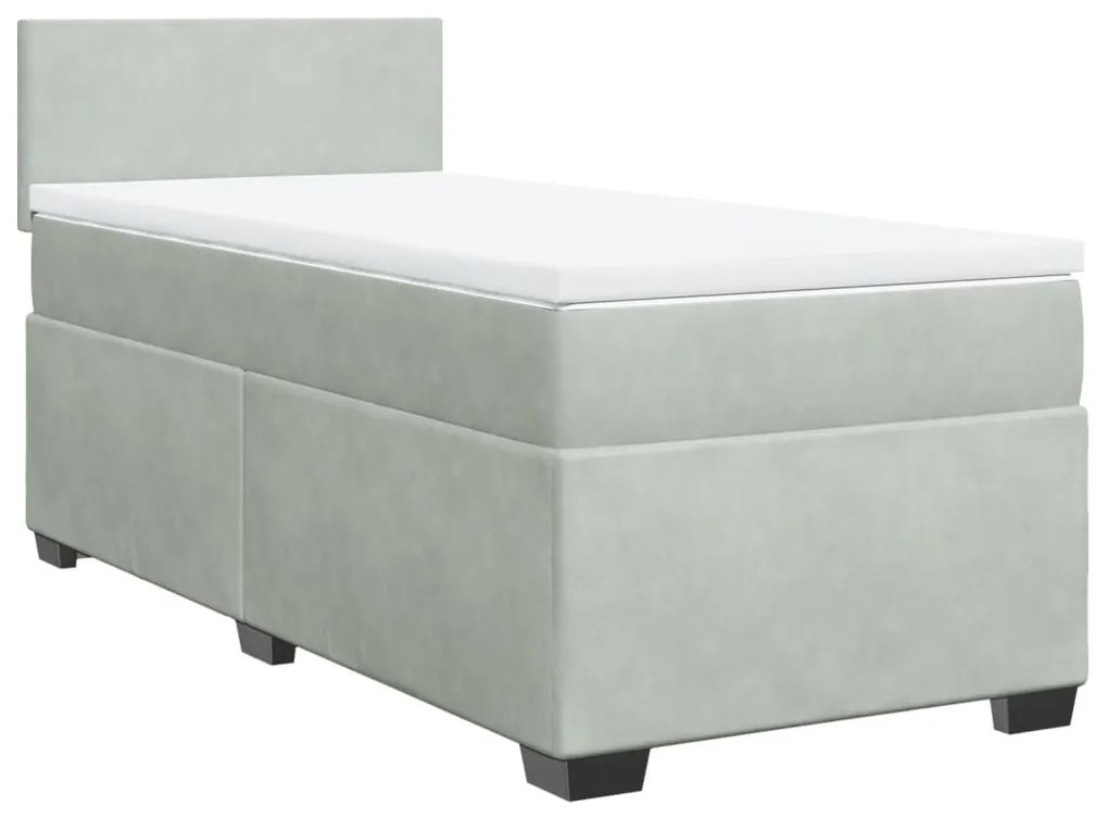 vidaXL Κρεβάτι Boxspring με Στρώμα Ανοιχτό Γκρι 100x200 εκ. Βελούδινο