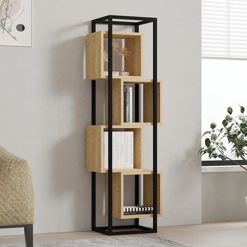 Βιβλιοθήκη Gridur oak - μαύρο μεταλλικό σκελετό 44x29x140 εκ. 44x29x140 εκ.