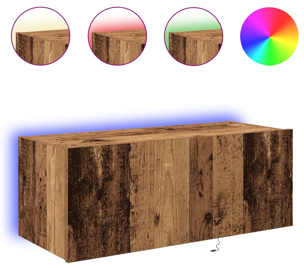 vidaXL Ντουλάπι τοίχου TV με φώτα LED παλιού ξύλου 80x35x31 εκ.