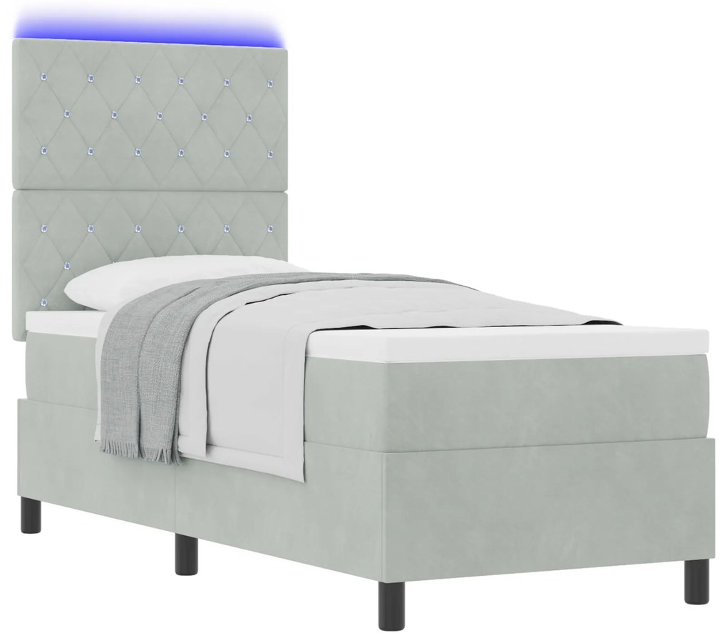 vidaXL Κρεβάτι με Στρώμα & LED Φωτισμό Γκρι 80x200 εκ Βελούδο