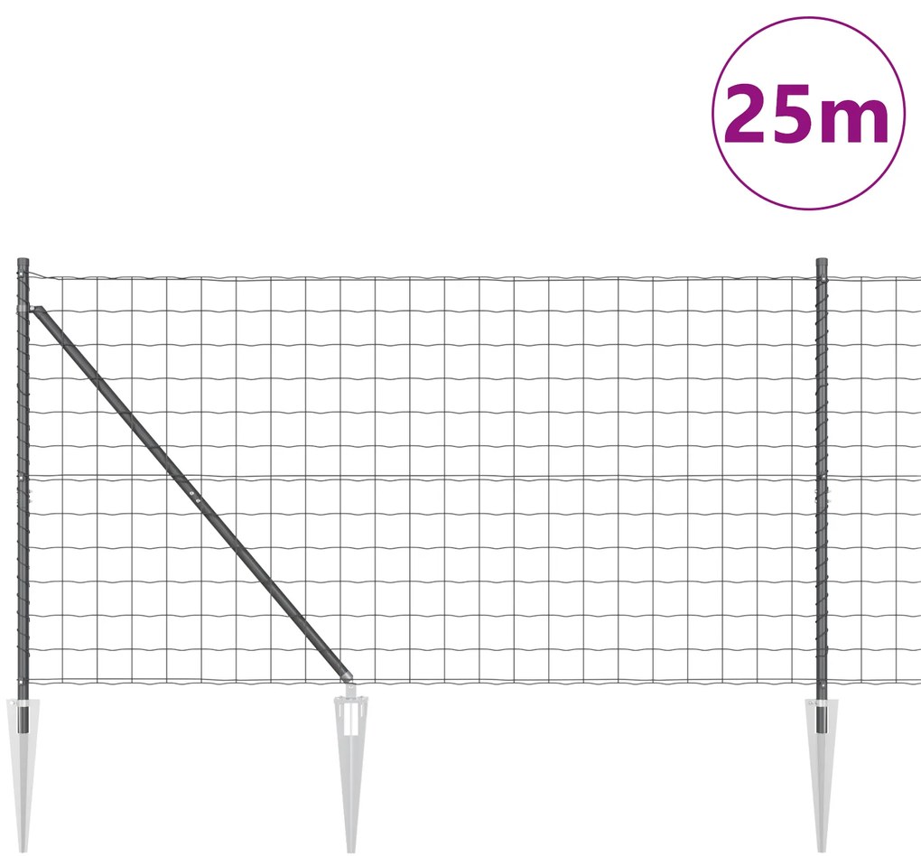 vidaXL Ευρωπαϊκός Φράχτης με 13 Σταυρούς 1.2x25 μ Γαλβανισμένος Χάλυβας Γκρι