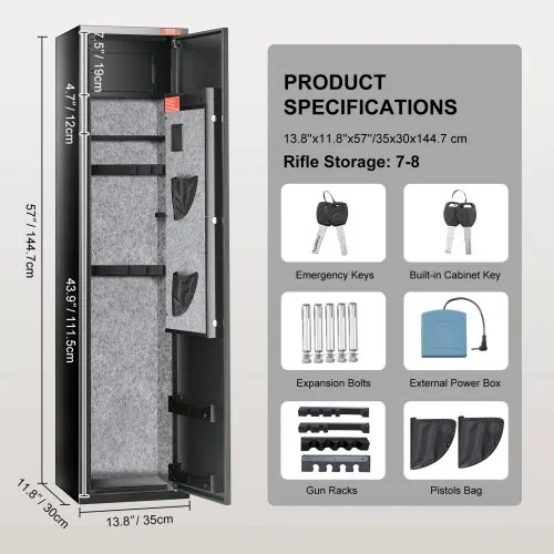 VEVOR 7-8 Rifles Gun Safe, Rifle Safe with Digital Keypad &amp; Lock, Gun Storage Cabinet for Shotguns with Built-in Storage Locker, Removable Storage Shelf for Home Long Gun and Pistols