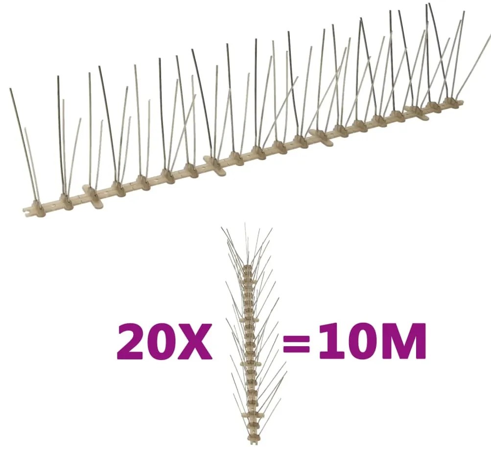 vidaXL Απωθητικές Ακίδες Περιστεριών 5 Σειρών Σετ των 20 10 μ Πλαστικ.