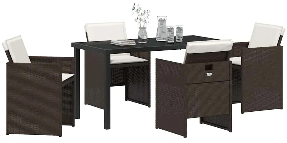 vidaXL Σέτ φαγητού για κήπο με μαξιλάρι 5 pcs Καφέ συνθετικό ρατάν