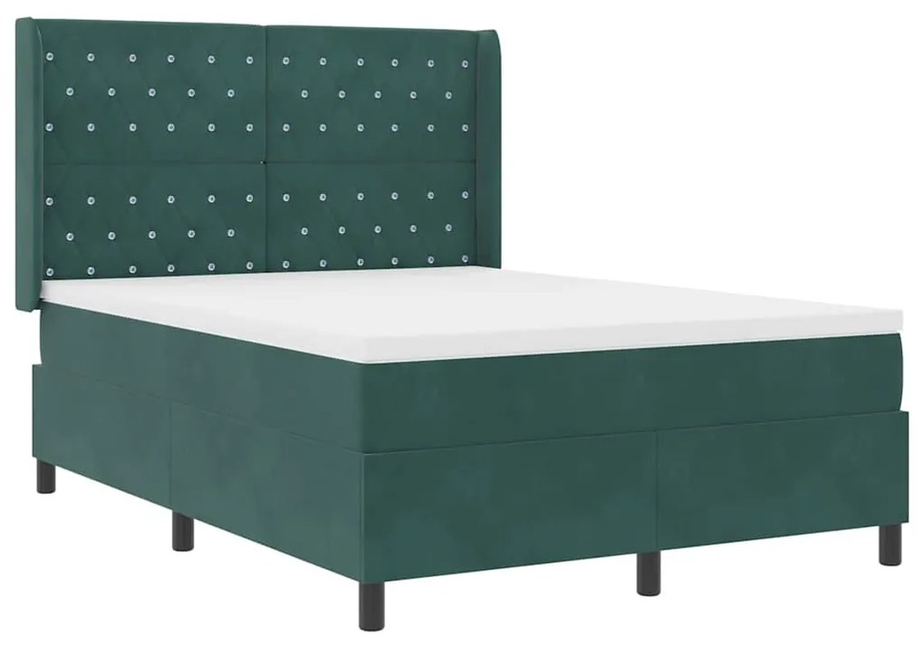 vidaXL Κρεβάτι με ελατήρια Σκούρο πράσινο 140 x 190 cm Βελούδο