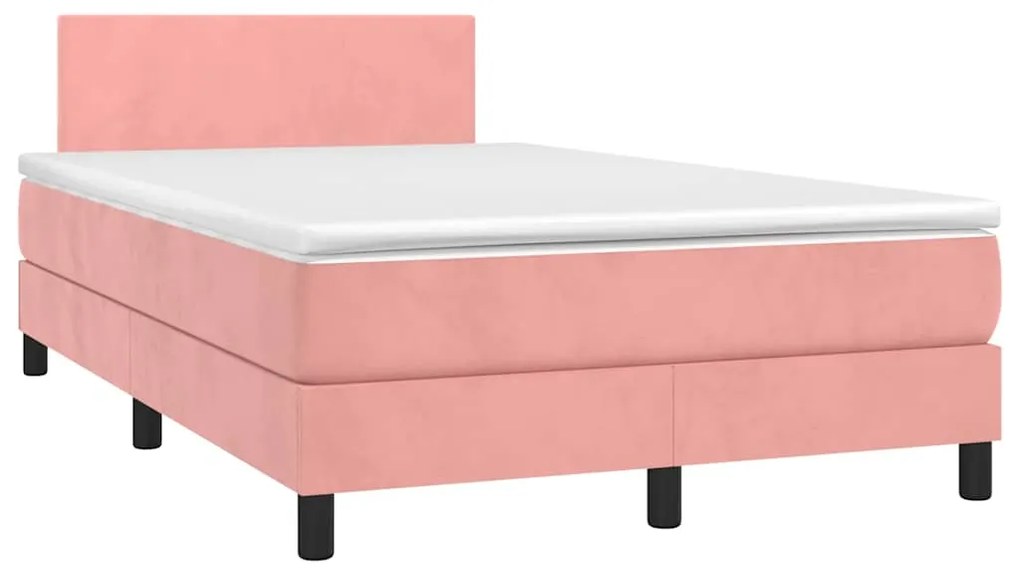 vidaXL Κρεβάτι Boxspring με Στρώμα &amp; LED Ροζ 120x190 εκ. Βελούδινο