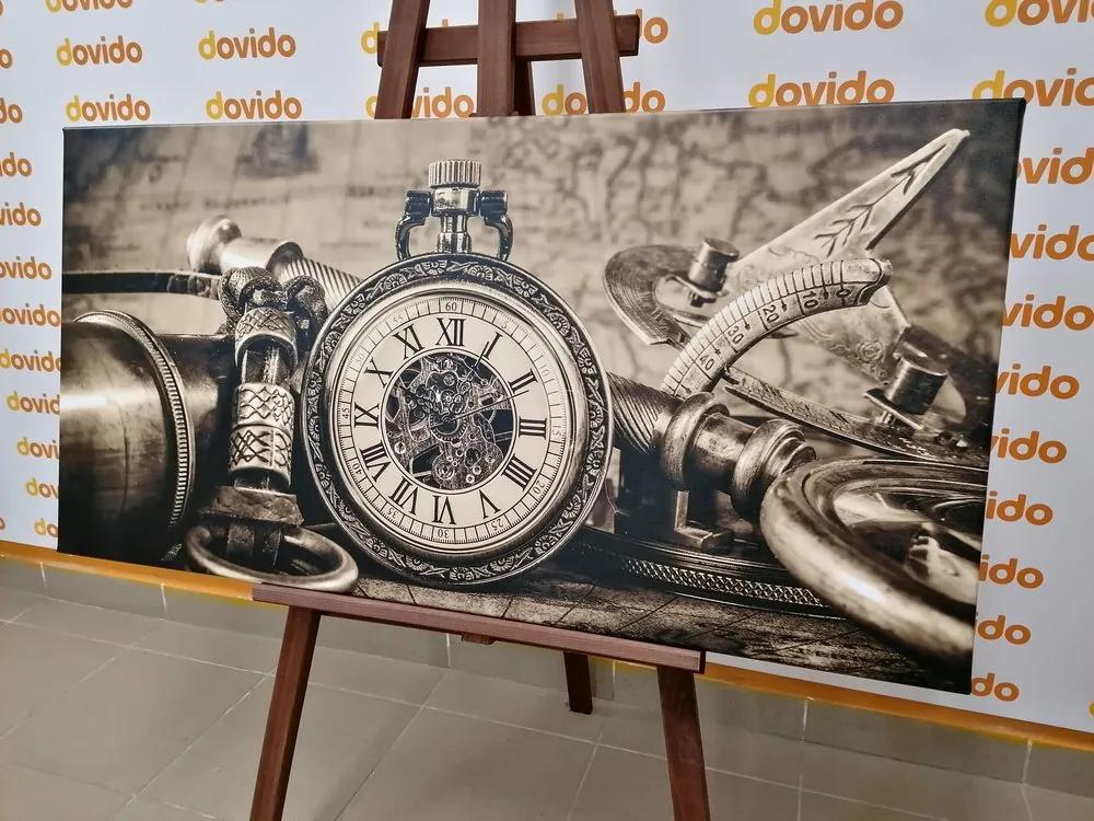 Ρολόι με εικόνα από το παρελθόν σε σχέδιο σέπια - 120x60