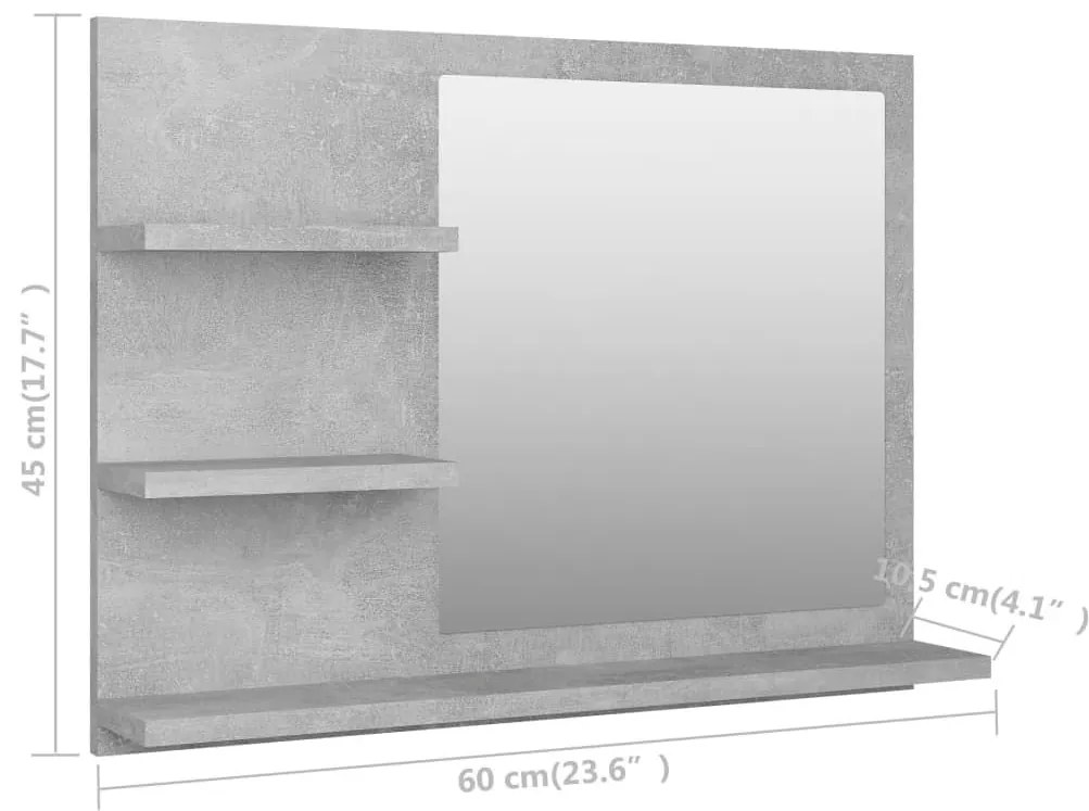 Καθρέφτης Μπάνιου Γκρι Σκυροδέματος 60x10,5x45 εκ. Επεξ. Ξύλο - Γκρι