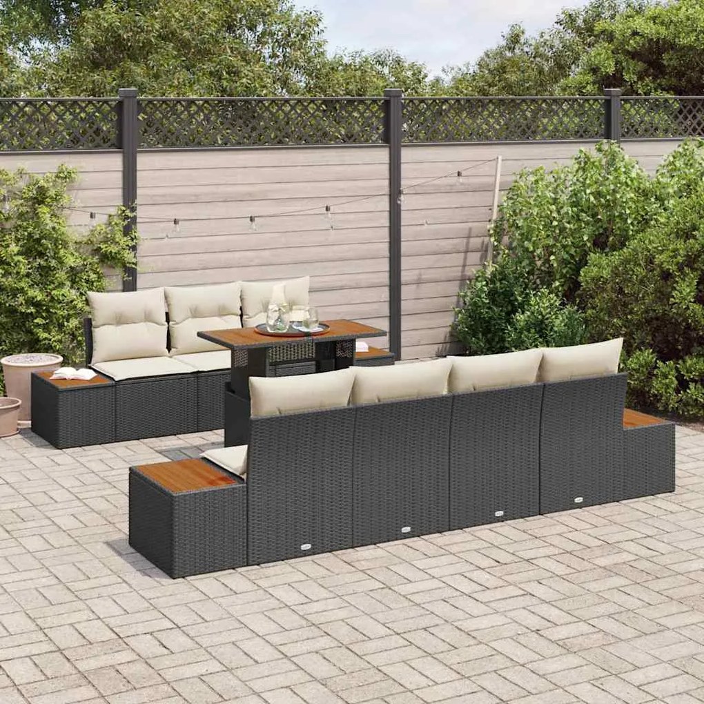 vidaXL Σετ Καναπέ Κήπου με μαξιλάρι 8 pcs Μαύρο Πολυ ράταν