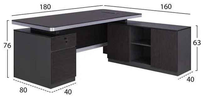 Επαγγελματικό γραφείο C2092R Δεξιά γωνία Rosewood 180x160x76 εκ. 180x160x76 εκ.