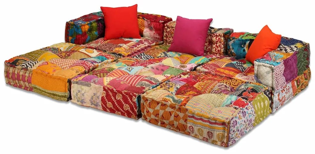 vidaXL Κάθισμα - Πουφ Τριθέσιο Αρθρωτό Patchwork Υφασμάτινο