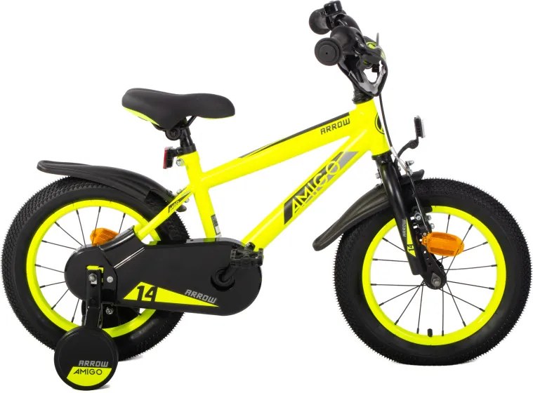 Arrow 14 Inch 24 cm Boys Coaster Brake Neon YellowBlackAMIGO