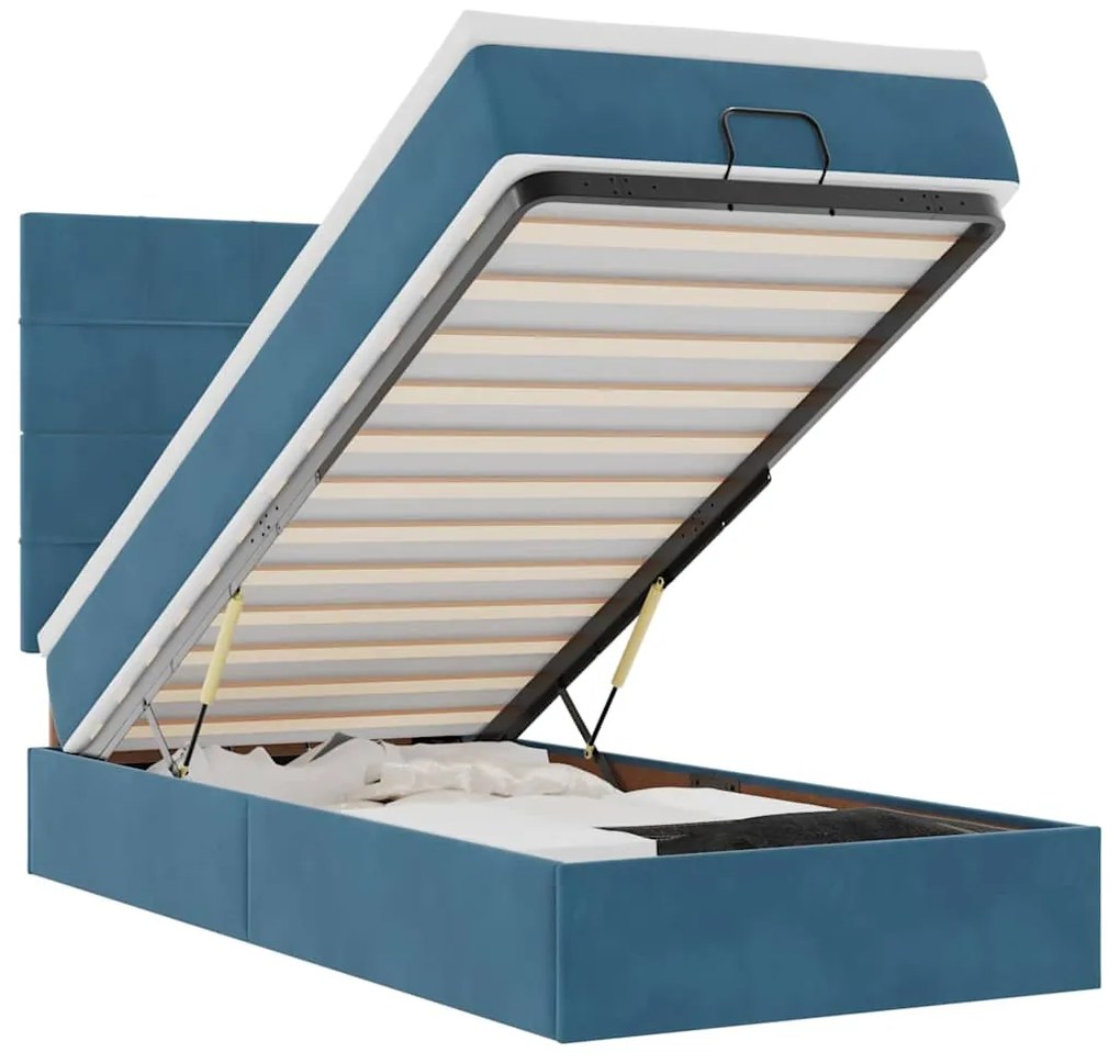 vidaXL Οθωμανικό κρεβάτι με στρώματα & LEDs Σκούρο μπλε Βελούδο