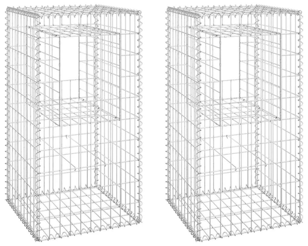 Συρματοκιβώτια Στύλοι 2 τεμ. 50 x 50 x 100 εκ. Σιδερένιοι - Ασήμι