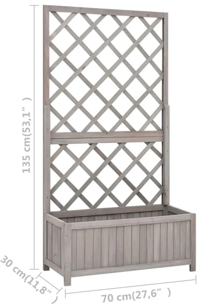vidaXL Γλάστρα Κήπου με Καφασωτό Γκρι 70x30x135 εκ. Μασίφ Ξύλο Ελάτης