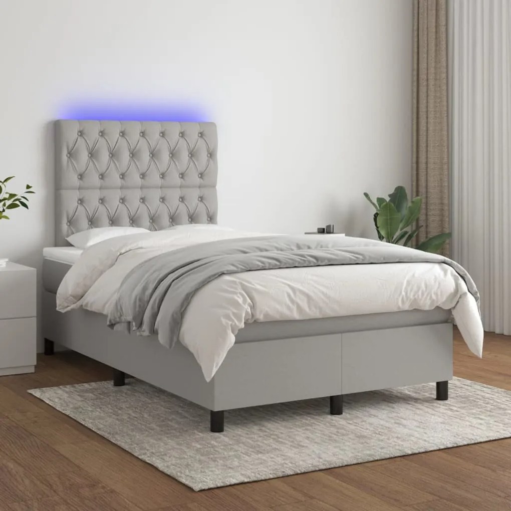 vidaXL Κρεβάτι Boxspring με Στρώμα & LED Αν.Γκρι 120x200 εκ Υφασμάτινο