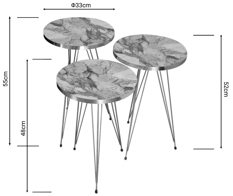 Βοηθητικά τραπέζια Wakmi pakoworld σετ 3τεμ γκρι μπεζ μαρμάρου μελαμίνης-χρυσό μέταλλο - 321-000066