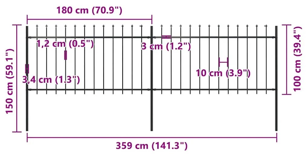 vidaXL Κάγκελα Περίφραξης με Λόγχες Μαύρα 3,4 x 1 μ. από Χάλυβα