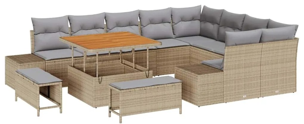 vidaXL Σετ Καναπέ Κήπου με αποθήκευση 12 pcs Μπεζ Πολυ ράταν