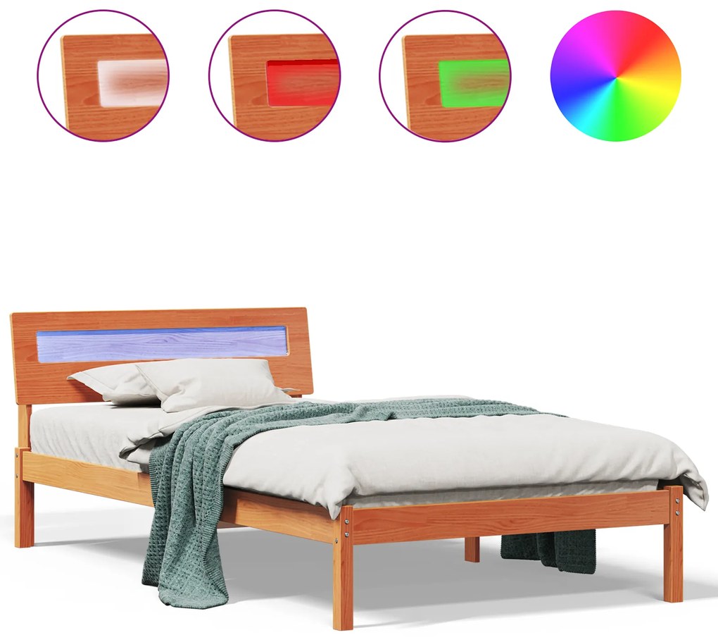 vidaXL Σκελετός Κρεβατιού Καφέ κεριού 75 x 190 cm Μασίφ ξύλο πεύκου