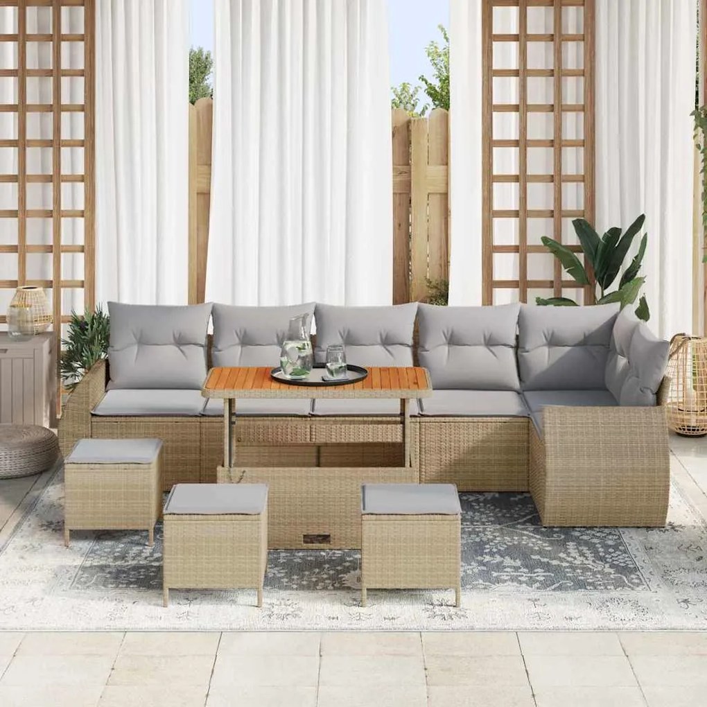 vidaXL Σετ Καναπέ Κήπου 10 pcs Μπεζ συνθετικό ρατάν