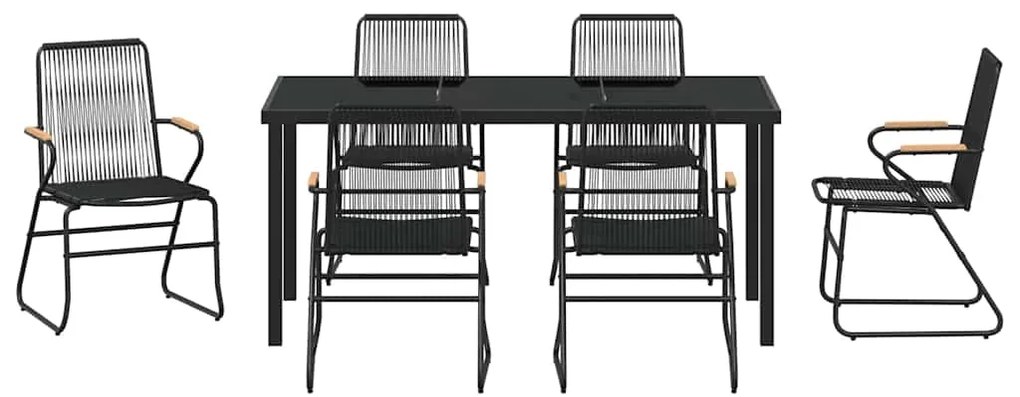 vidaXL Σέτ φαγητού για κήπο 7 pcs Μαύρο Χάλυβας με επίστρωση πούδρας