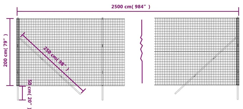 vidaXL Συρματόπλεγμα Περίφραξης Πράσινο 2x25 μ. Γαλβανισμένο Ατσάλι