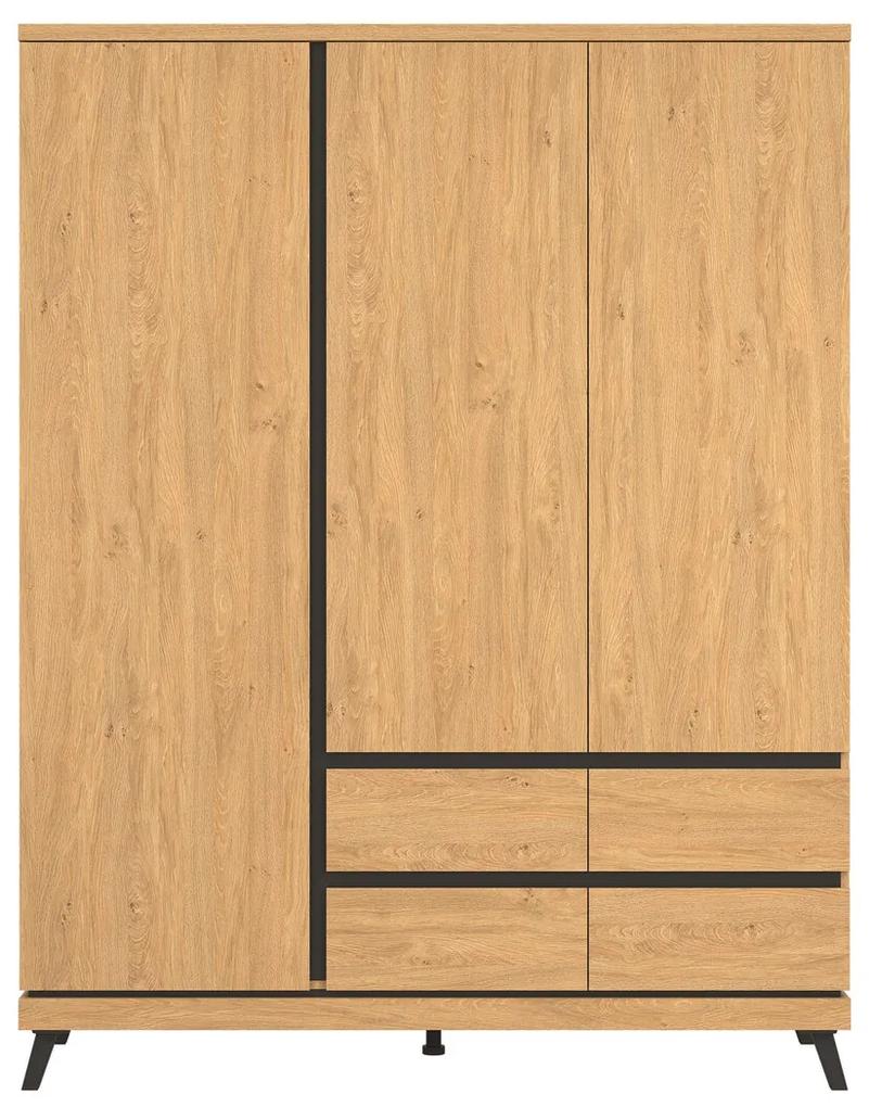 Ντουλάπα Orlando AH112, Δρυς, Μαύρο, 205x160x54cm, 123 kg, Πόρτες ντουλάπας: Με μεντεσέδες | Epipla1.gr