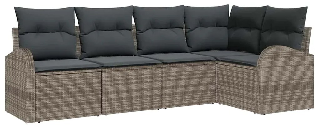 vidaXL Σετ Καναπέ Κήπου με μαξιλάρι 5 pcs Γκρι Πολυ ράταν