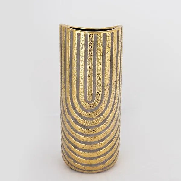 ΒΑΖΟ ΚΕΡΑΜΙΚΟ ΓΚΡΙ - ΧΡΥΣΟ 14.5x14.5x36cm