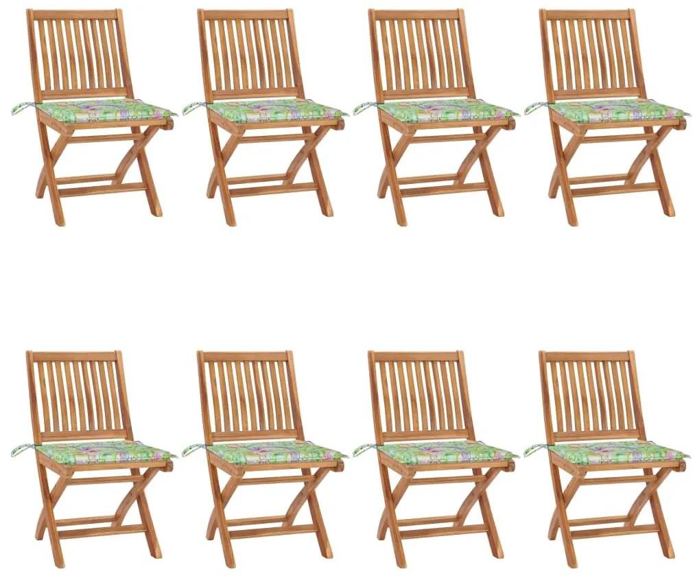 Καρέκλες Κήπου Πτυσσόμενες 8 τεμ. Μασίφ Ξύλο Teak με Μαξιλάρια - Καφέ