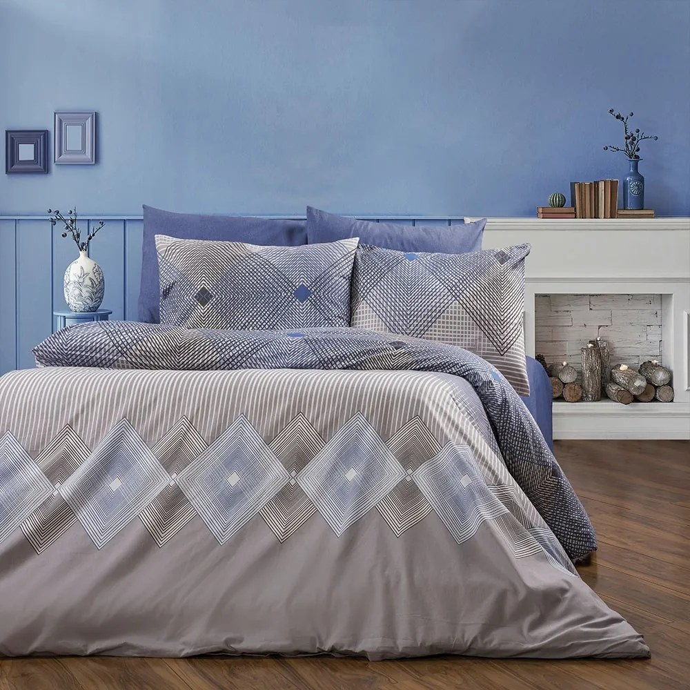 Σεντόνια Καλλιρόη 604 (Σετ 4τμχ) Grey-Blue DimCol Υπέρδιπλo 240x270cm Βαμβάκι-Πολυέστερ
