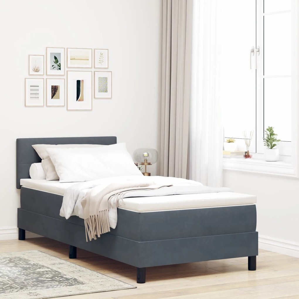 Κρεβάτι Box Spring με Στρώμα vidaXL Γκρι 100x200 εκ. Βελούδο