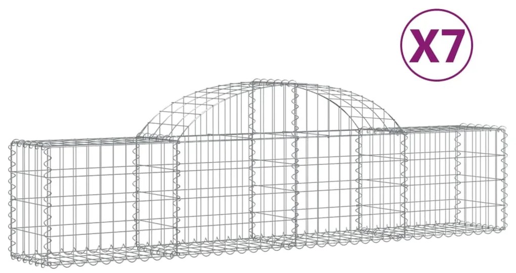 Συρματοκιβώτια Τοξωτά 7 τεμ. 200x30x40/60 εκ. Γαλβαν. Ατσάλι - Ασήμι