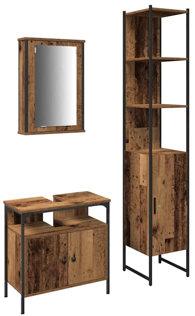 vidaXL Σετ Επίπλων Μπάνιου 3 pcs Παλαιό ξύλο 33 x 33 x 185.5 εκ