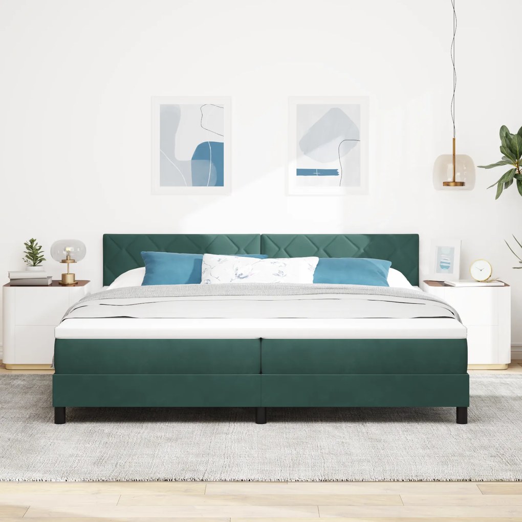 vidaXL Κρεβάτι Box Spring με Στρώμα Σκούρο Πράσινο 200x200 εκ Βελούδο