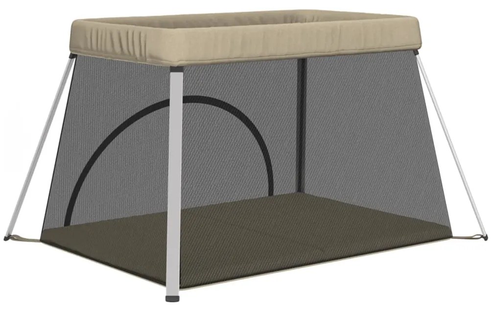 vidaXL Παρκοκρέβατο Βρεφικό Taupe από Λινό Ύφασμα με Στρώμα