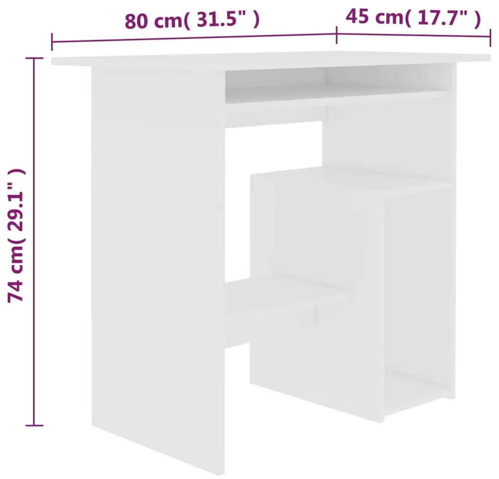 Γραφείο Λευκό 80 x 45 x 74 εκ. από Επεξ. Ξύλο - Λευκό