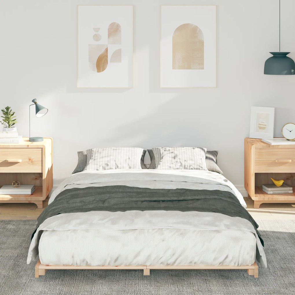 vidaXL Κρεβάτι δαπέδου Καφέ 140 x 190 cm Μασίφ ξύλο πεύκου