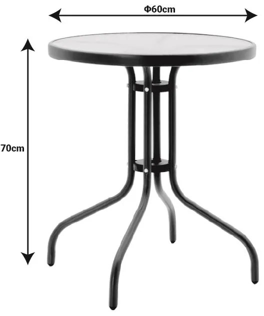 Tραπεζαρία Calan-Watson σετ 3τεμ μέταλλο γκρι και γυαλί tempered Φ60x70εκ 60x60x70 εκ.