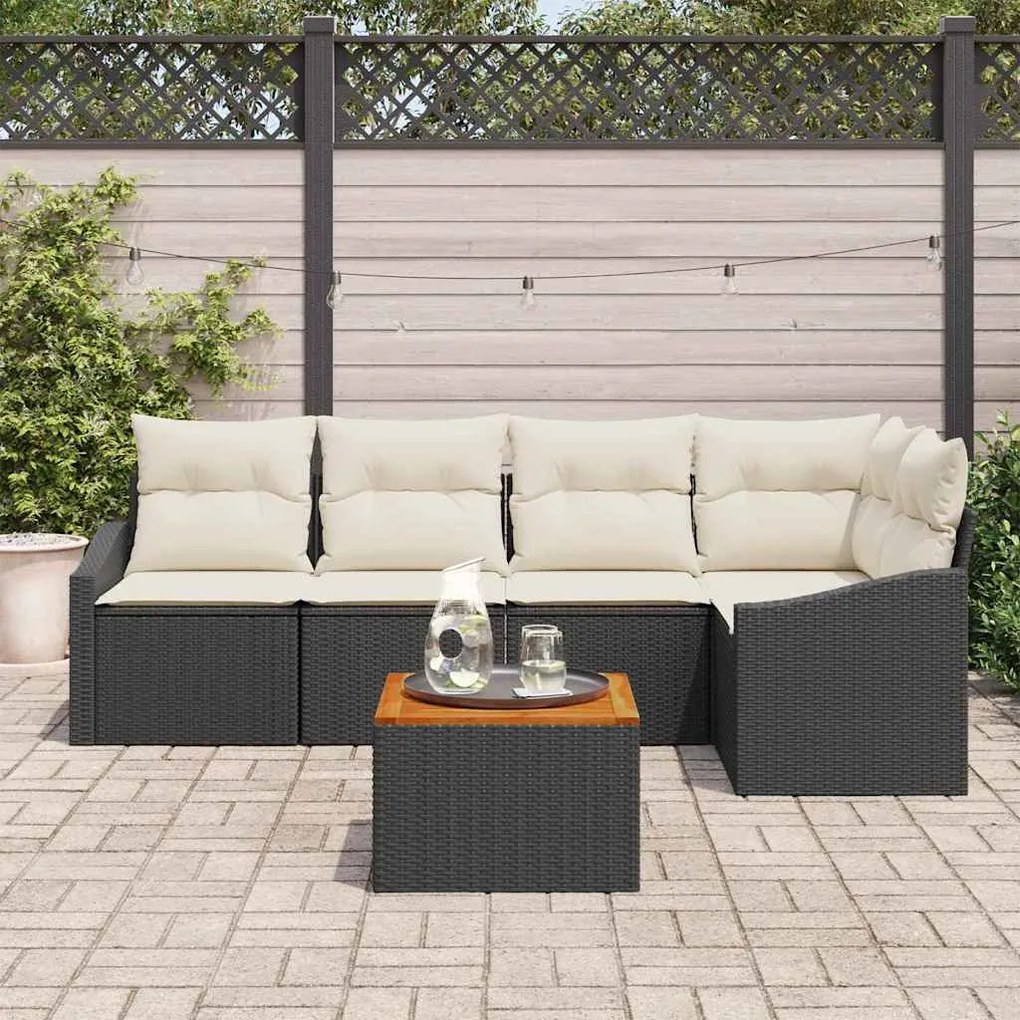 vidaXL Σετ Καναπέ Κήπου με μαξιλάρι 6 pcs Μαύρο Πολυ ράταν